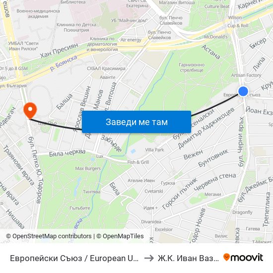 Европейски Съюз / European Union to Ж.К. Иван Вазов map