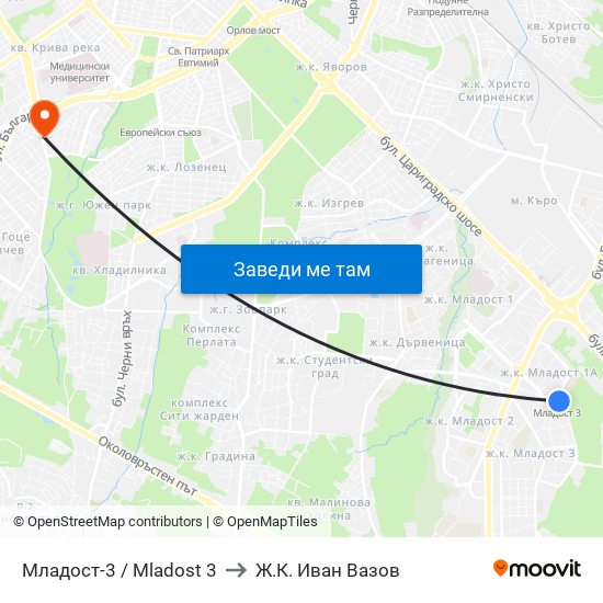 Младост-3 / Mladost 3 to Ж.К. Иван Вазов map