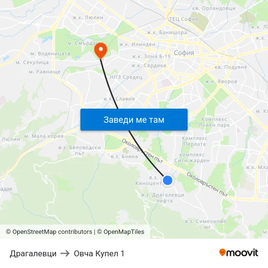 Драгалевци to Овча Купел 1 map