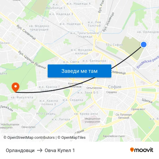 Орландовци to Овча Купел 1 map