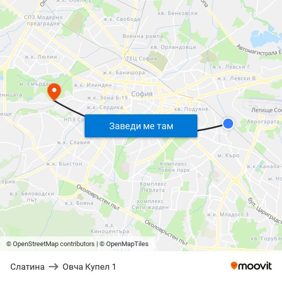 Слатина to Овча Купел 1 map