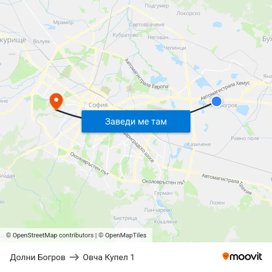 Долни Богров to Овча Купел 1 map