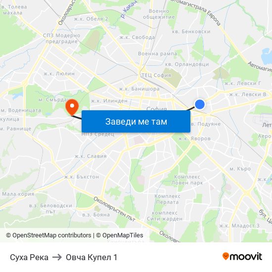 Суха Река to Овча Купел 1 map