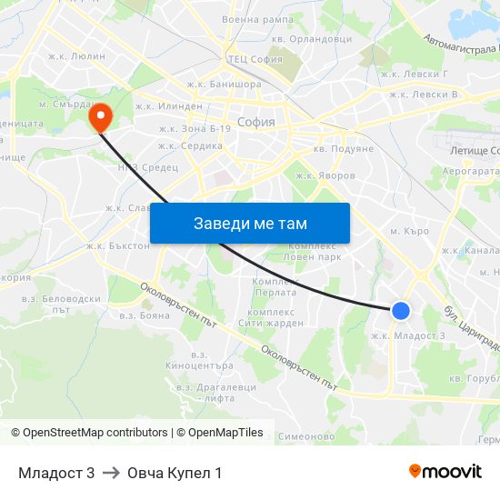 Младост 3 to Овча Купел 1 map