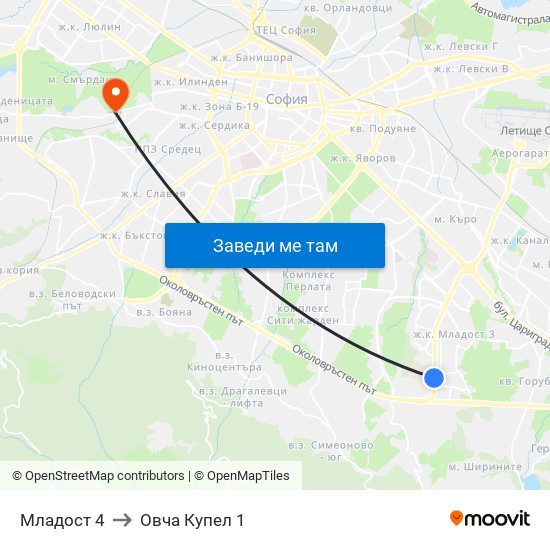 Младост 4 to Овча Купел 1 map