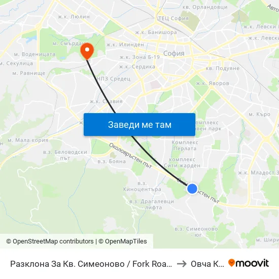 Разклона За Кв. Симеоново / Fork Road To Simeonovo Qr. (1459) to Овча Купел 1 map