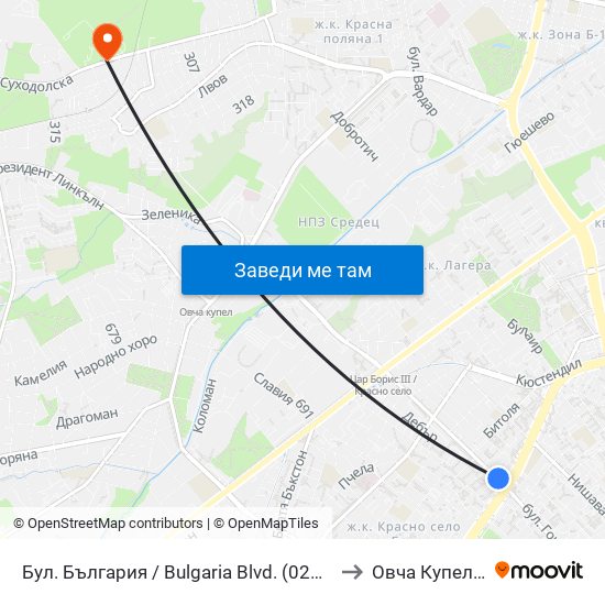 Бул. България / Bulgaria Blvd. (0290) to Овча Купел 1 map