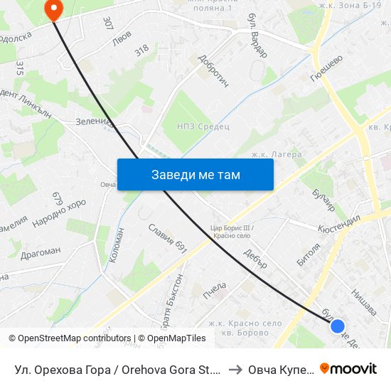 Ул. Орехова Гора / Orehova Gora St. (2089) to Овча Купел 1 map