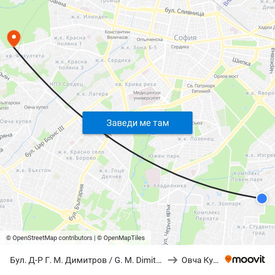 Бул. Д-Р Г. М. Димитров / G. M. Dimitrov Blvd. (0318) to Овча Купел 1 map