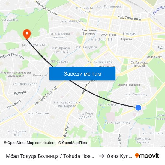 Мбал Токуда Болница / Tokuda Hospital (0206) to Овча Купел 1 map