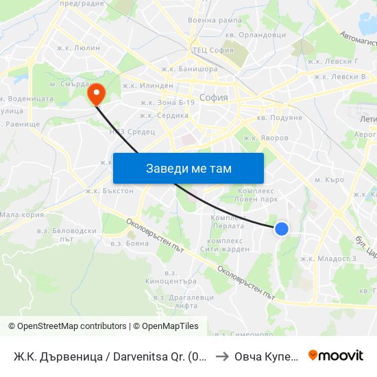 Ж.К. Дървеница / Darvenitsa Qr. (0801) to Овча Купел 1 map