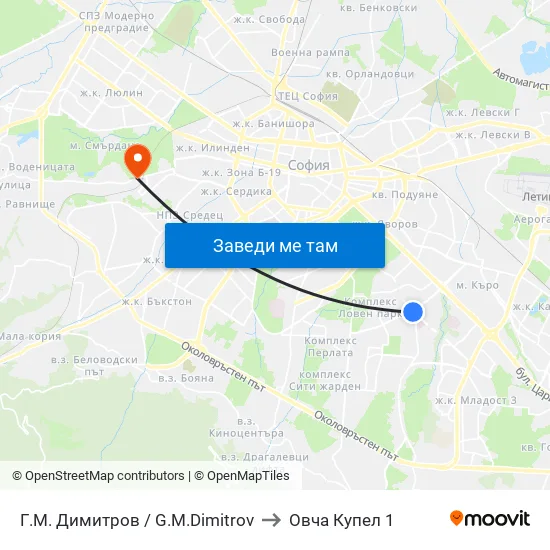 Г. М. Димитров / G. M. Dimitrov to Овча Купел 1 map