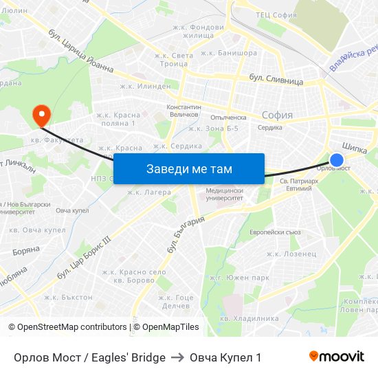 Орлов Мост / Eagles' Bridge to Овча Купел 1 map