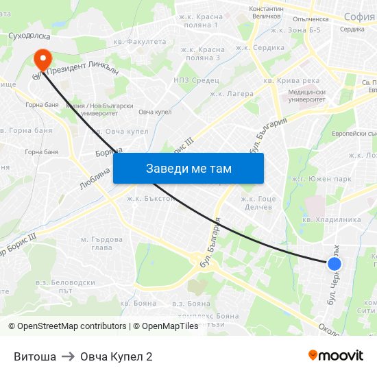 Витоша to Овча Купел 2 map