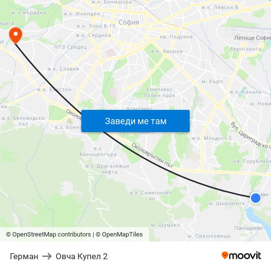 Герман to Овча Купел 2 map