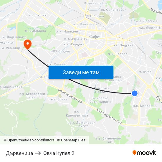 Дървеница to Овча Купел 2 map