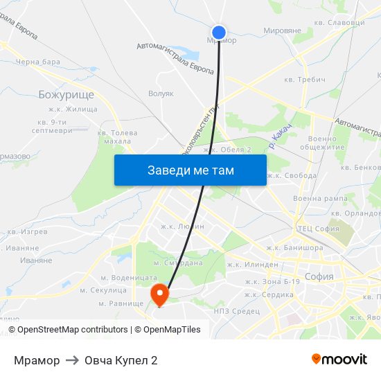 Мрамор to Овча Купел 2 map