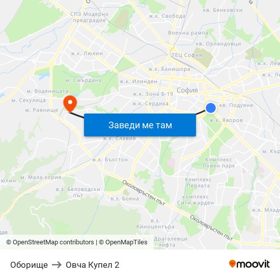 Оборище to Овча Купел 2 map