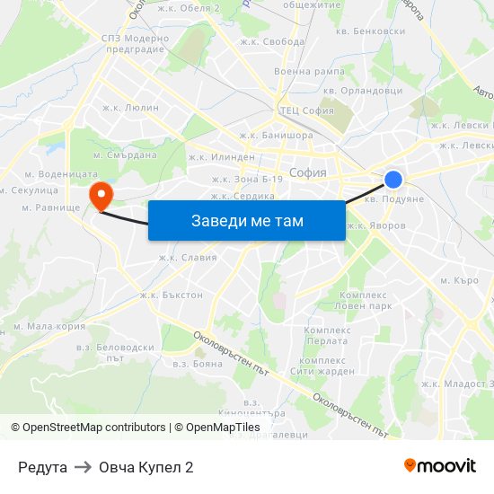 Редута to Овча Купел 2 map