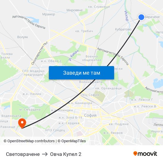 Световрачене to Овча Купел 2 map