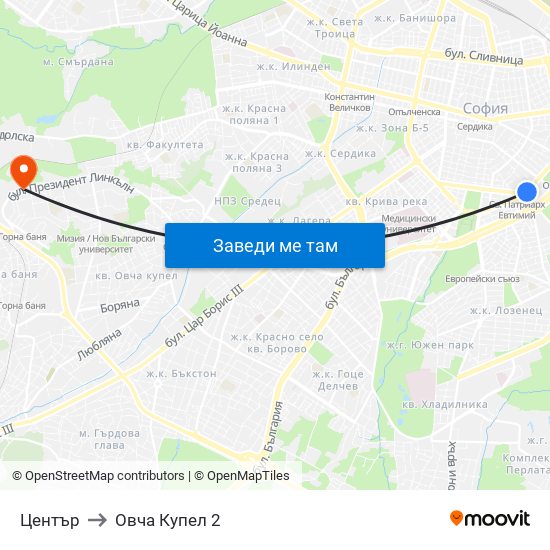 Център to Овча Купел 2 map