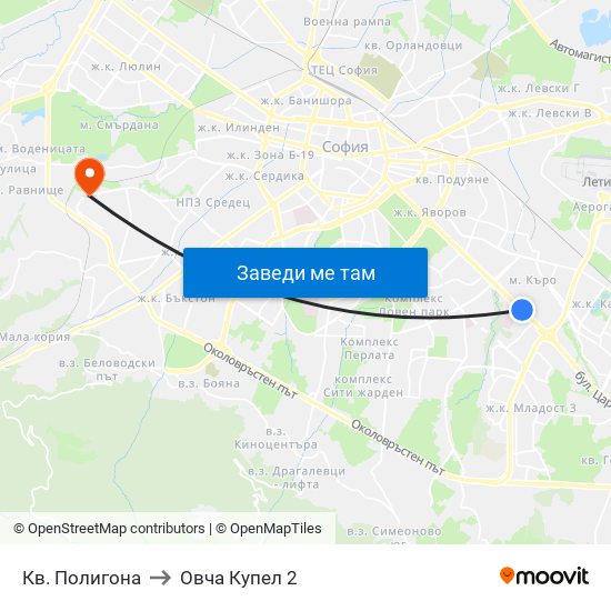 Кв. Полигона to Овча Купел 2 map