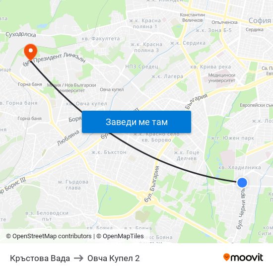 Кръстова Вада to Овча Купел 2 map