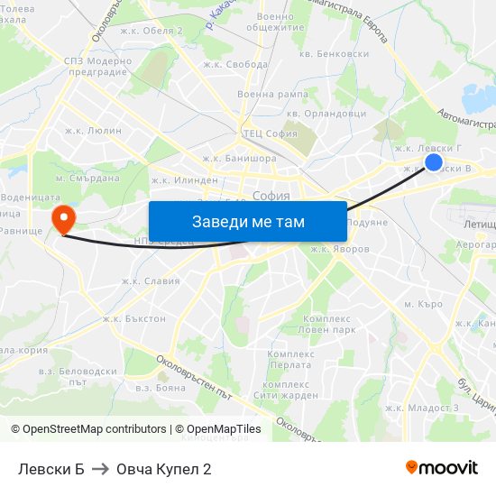 Левски Б to Овча Купел 2 map