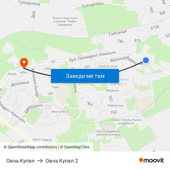 Овча Купел to Овча Купел 2 map