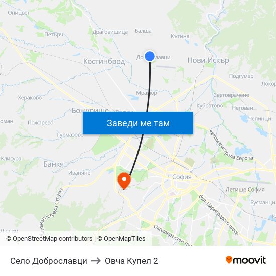 Село Доброславци to Овча Купел 2 map
