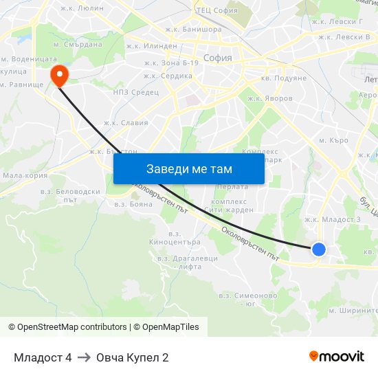 Младост 4 to Овча Купел 2 map