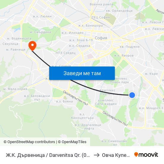 Ж.К. Дървеница / Darvenitsa Qr. (0800) to Овча Купел 2 map