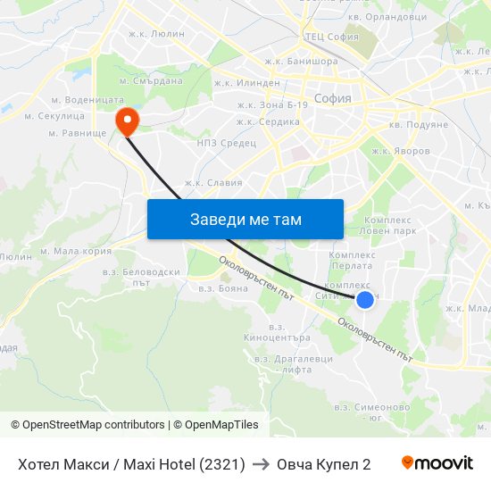 Хотел Макси / Maxi Hotel (2321) to Овча Купел 2 map