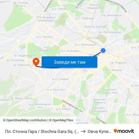 Пл. Сточна Гара / Stochna Gara Sq. (1316) to Овча Купел 2 map