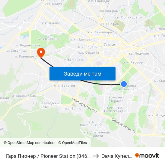 Гара Пионер / Pioneer Station (0465) to Овча Купел 2 map