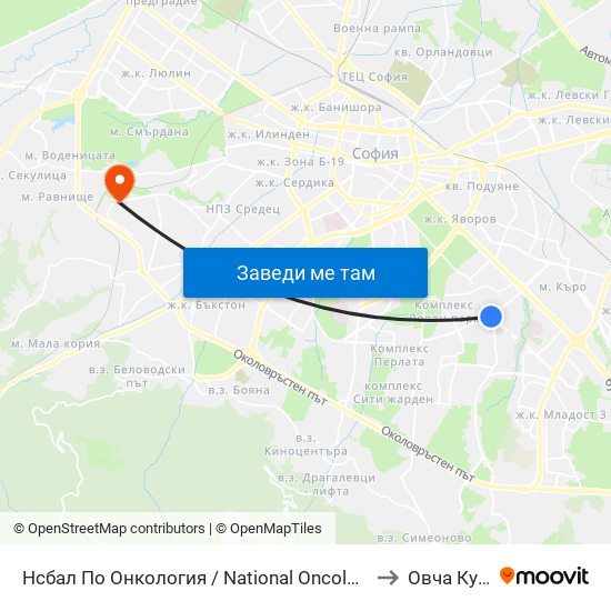 Нсбал По Онкология / National Oncology Hospital (0764) to Овча Купел 2 map
