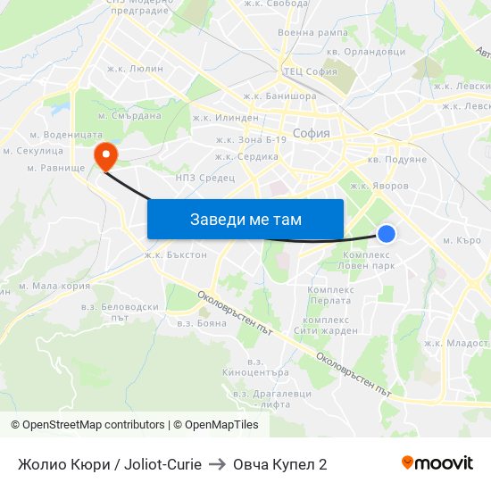 Жолио Кюри / Joliot-Curie to Овча Купел 2 map