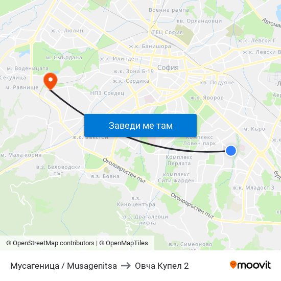 Мусагеница /  Musagenitsa to Овча Купел 2 map