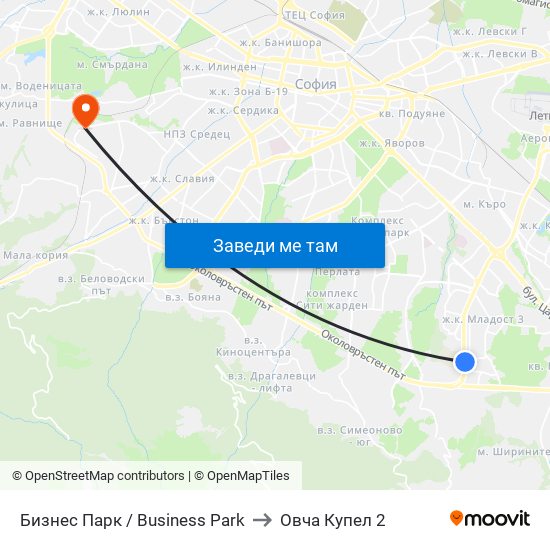 Бизнес Парк / Business Park to Овча Купел 2 map