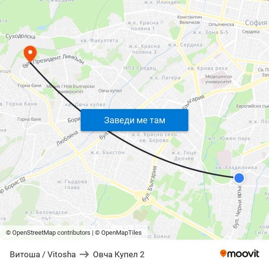 Витоша / Vitosha to Овча Купел 2 map