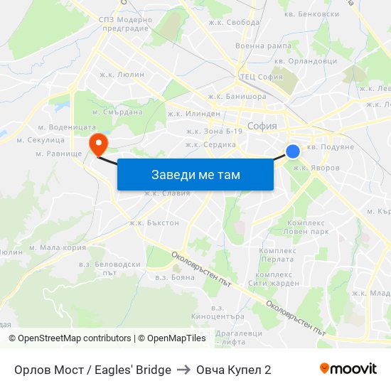 Орлов Мост / Eagles' Bridge to Овча Купел 2 map