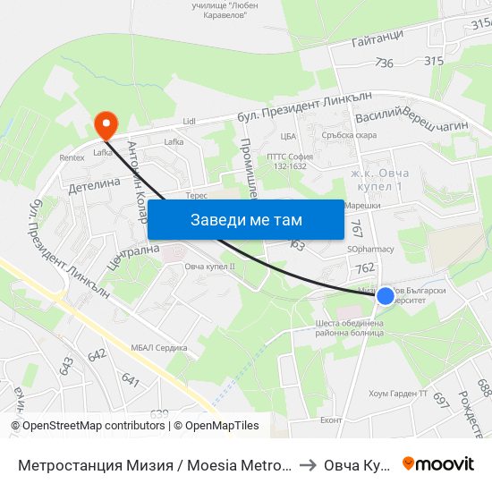 Метростанция Мизия / Moesia Metro Station (6089) to Овча Купел 2 map