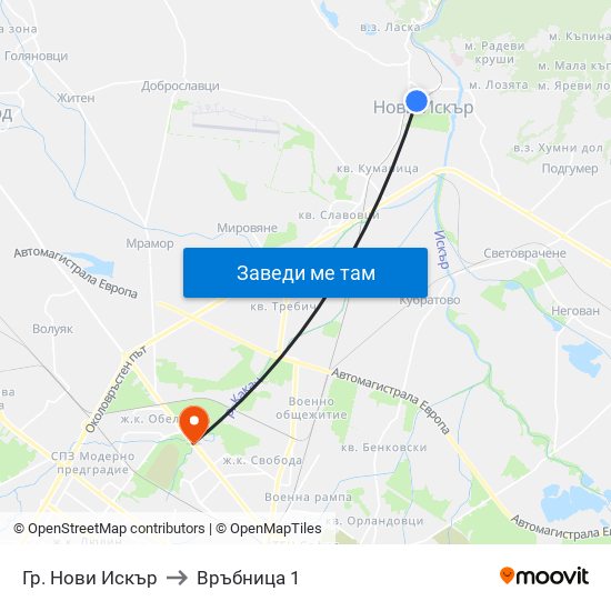 Гр. Нови Искър to Връбница 1 map