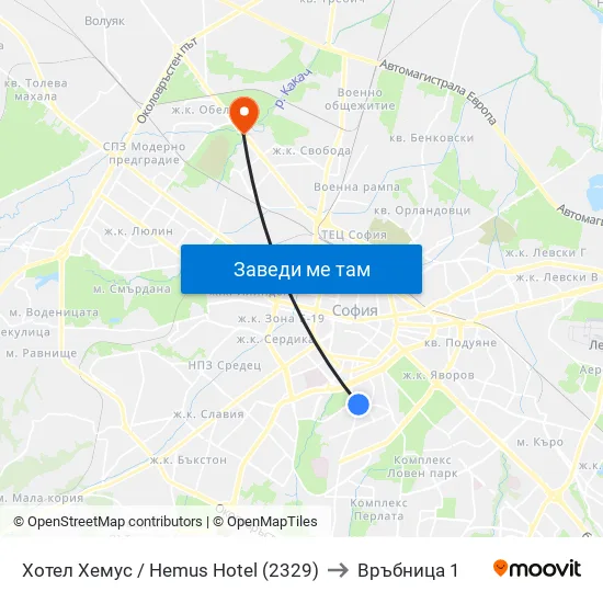 Ⓜ️ Хотел Хемус / Hemus Hotel (2329) to Връбница 1 map