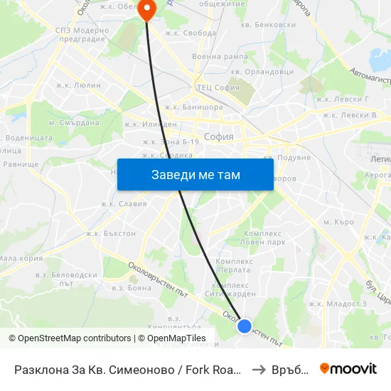 Разклона За Кв. Симеоново / Fork Road To Simeonovo Qr. (1459) to Връбница 1 map