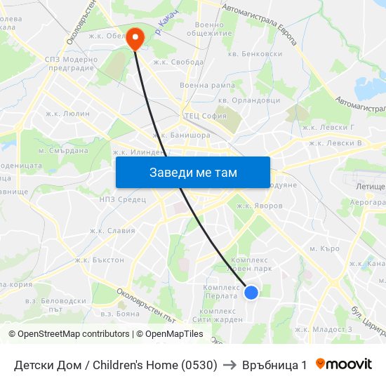 Детски Дом / Children's Home (0530) to Връбница 1 map