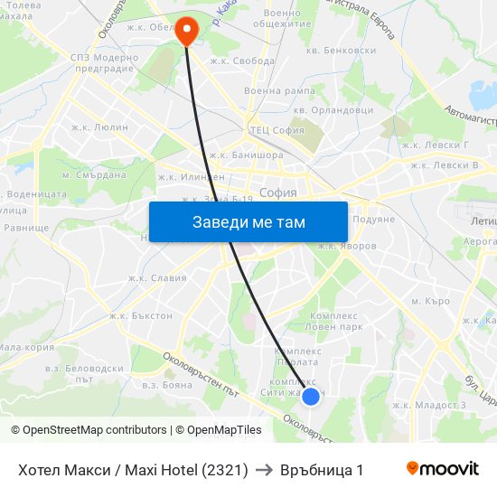 Хотел Макси / Maxi Hotel (2321) to Връбница 1 map