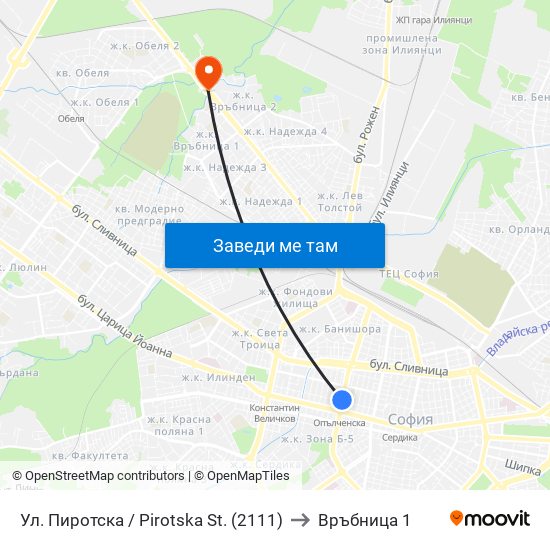 Ул. Пиротска / Pirotska St. (2111) to Връбница 1 map