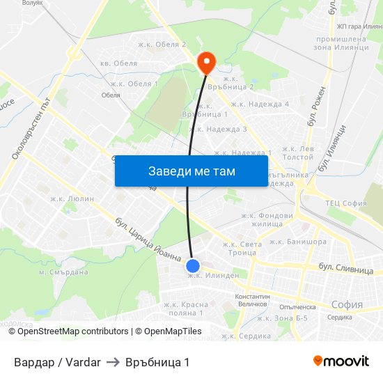 Вардар / Vardar to Връбница 1 map