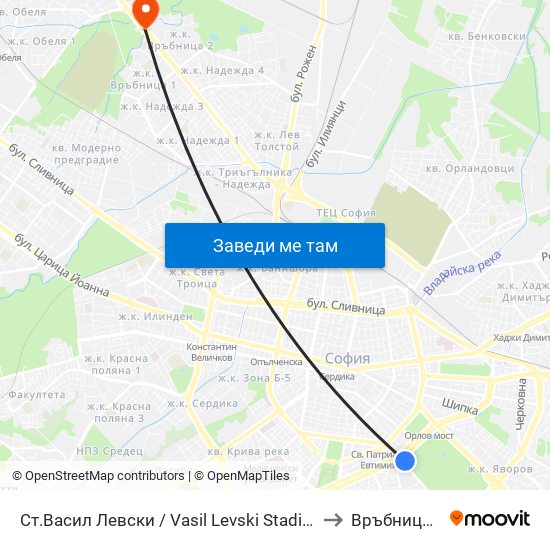 Ст.Васил Левски / Vasil Levski Stadium to Връбница 1 map